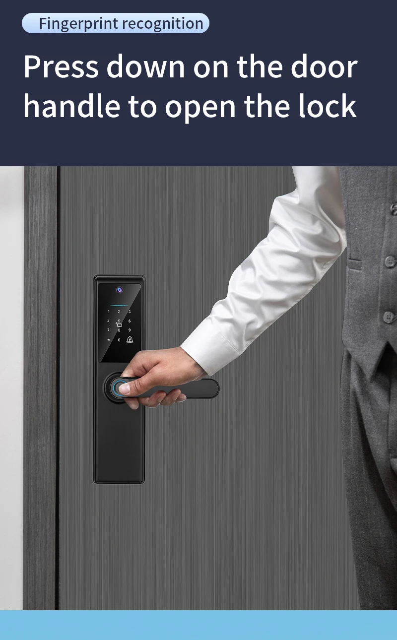 Qleung Tuya Wifi APP Smart Door Knob Remote Control Odcisk palca Kod karty klucz S821Max Dom z kamerą 7