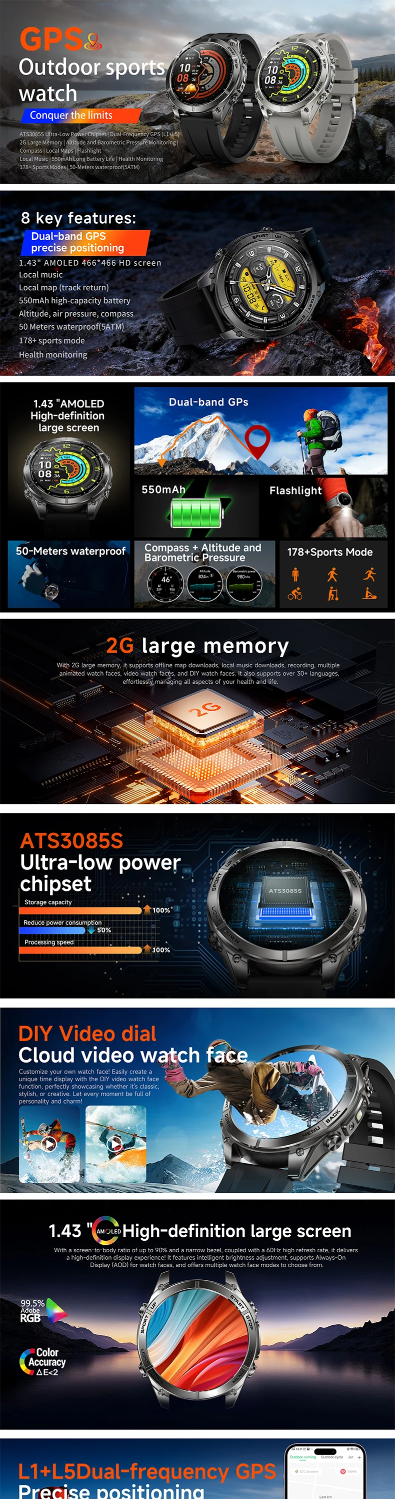 product karen m 2026 new smart watch km101 offline maps gps training 5atm waterproof sports detection call compass altitude flashlight-6