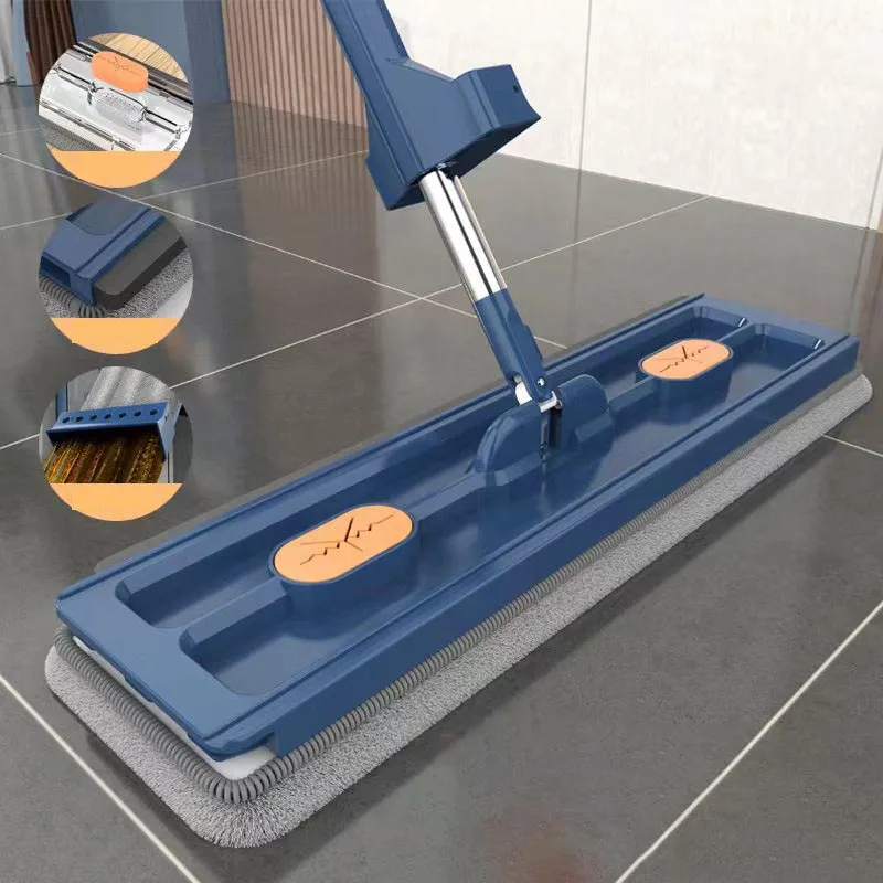 Self twisting ultra-fine fiber mop for wet/dry dust with 2 pads of hardwood tiles and an effective floor cleaning press