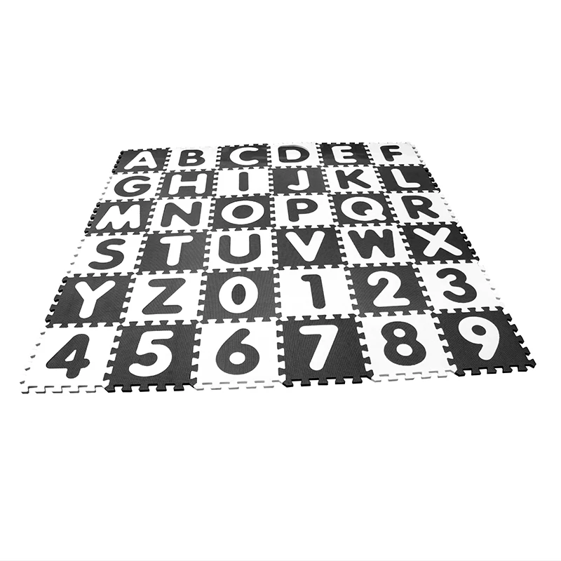 black and white alphabet foam mat