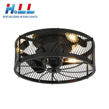European and American bedroom embedded intelligent dimmable remote control cage LED ceiling fan cage fan light