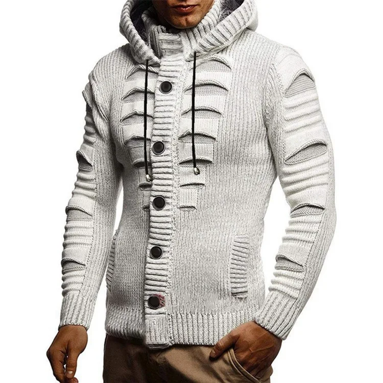 Chaqueta De Punto Con Capucha Para Hombre,Suéter De Manga Larga Rasgado Con  Agujeros,Venta Al Por Mayor De Fábrica - Buy Vuelos De Color Sólido  Spiderman Puente Para Venta,Manga Larga Pesado Cardigan De