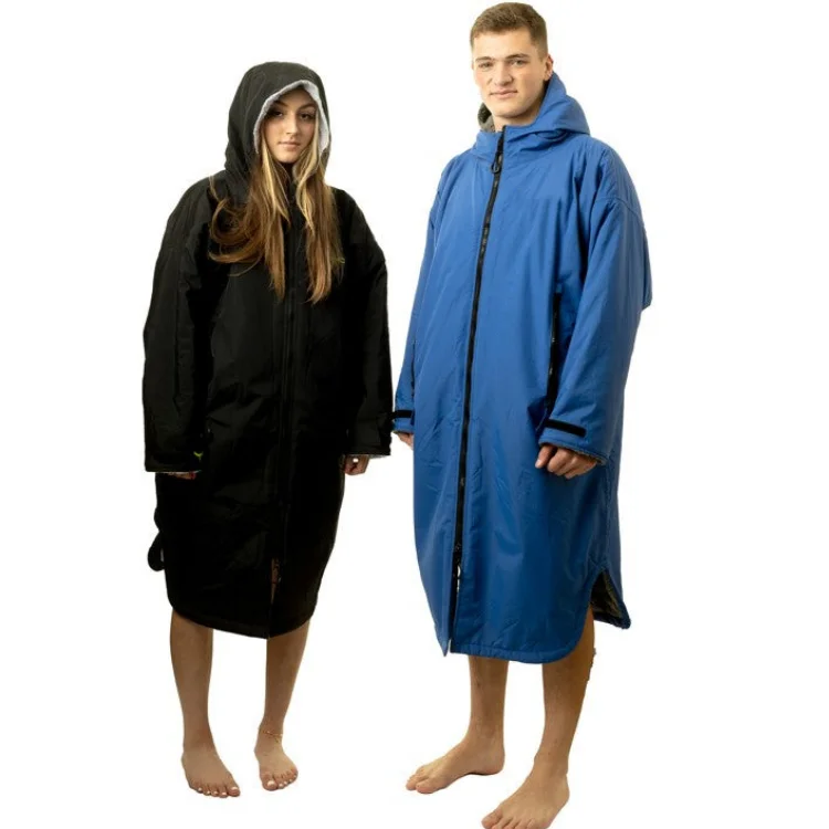 Custom waterproof changing robe sherpa fleece lining swim parka outdoor poncho coat horse riding jacket