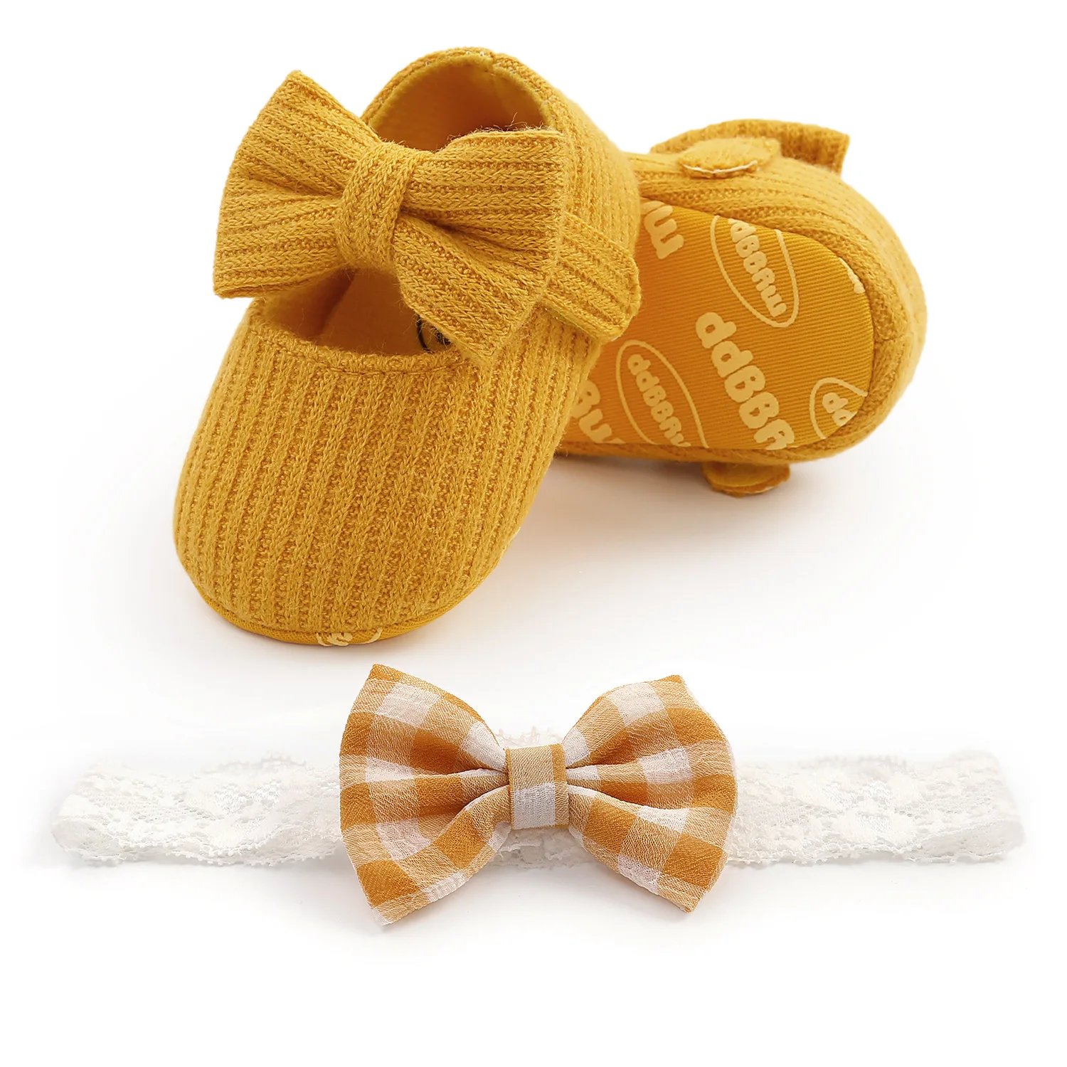 Fashion Gril Baby Shoes Lace Bowknot Little with Plaid headbands Girl Princess Infant Baby Dress Shoes