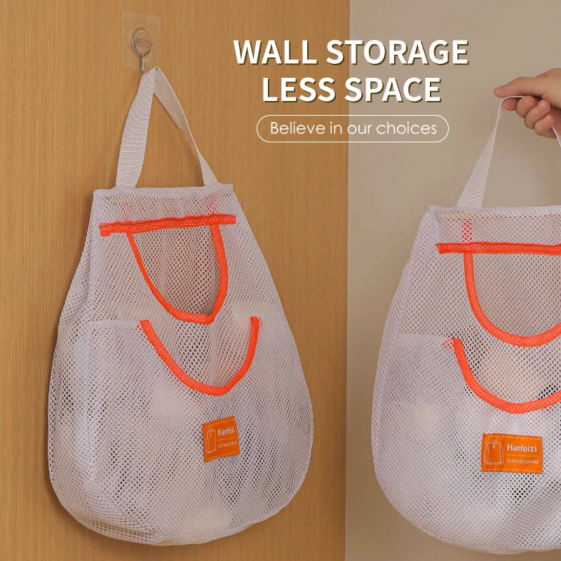 2025 New hanging storage bag household large mesh organizer storage bag clothes sundries bag with handle