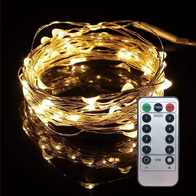 100 LEDs Battery Operated Mini LED Copper Wire String Fairy Lights 10M w/ Remote 