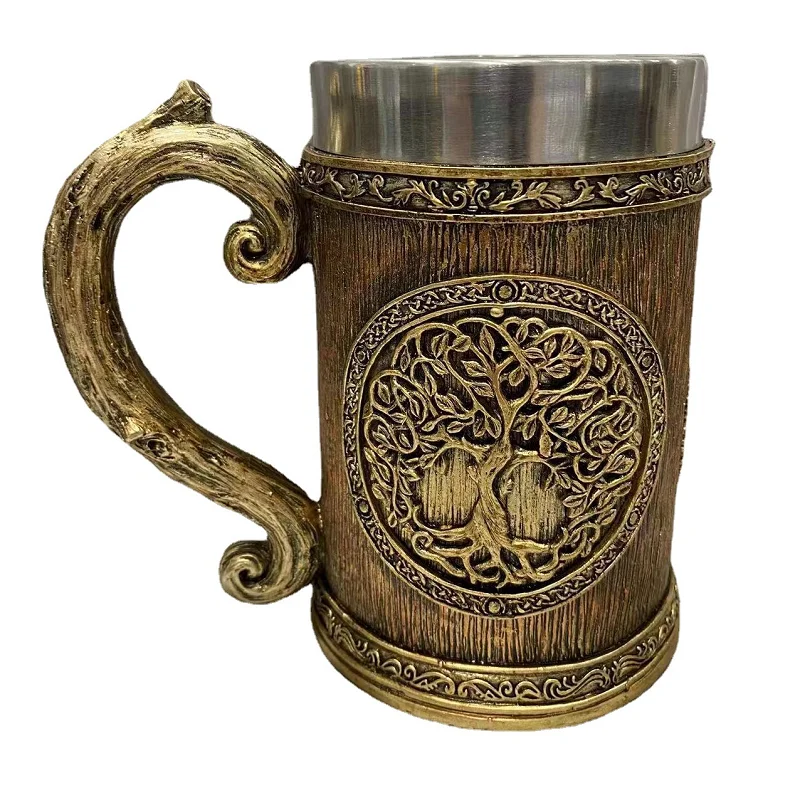 New Design Stainless Steel Liner Water Bottle Tankard Coffee Cup Medieval 3D Resin Retro Beer Mug
