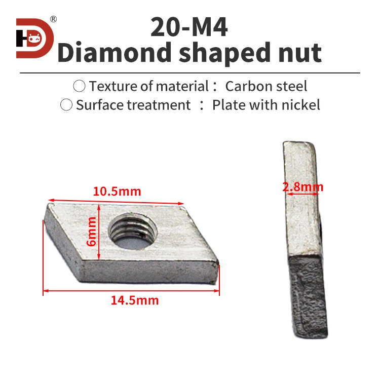 Aluminum Profile Accessories Carbon Steel Diamond Nut 2020/3030/4040 Diamond Nut square M4 M6 M8 Fastening Nut supplier