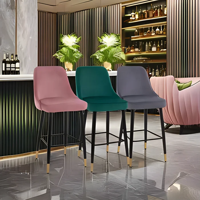 Bar Furniture High Stools Bar Chairs Luxury Velvet Kitchen Dining Restaurant Counter Pub Hotel Cafe Sillas de Bar Stools Chairs