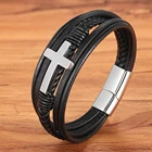 Leather Bracelet Stainless Bracelet Retro Multi-layer Cross Stainless Steel Leather Bracelet Handsome Men's Jewelry Gifts
