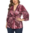 Cheap Blouse Cheap Deep V European And American Large Size Blouse Women's Long-sleeved Loose-fitting Blouse