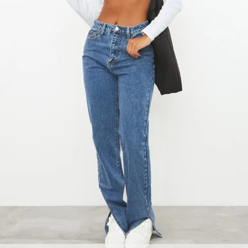 blue overall jumpsuit custom  baggy clothing trousers designer high waist jacket and pants set stretch women's wide leg jeans