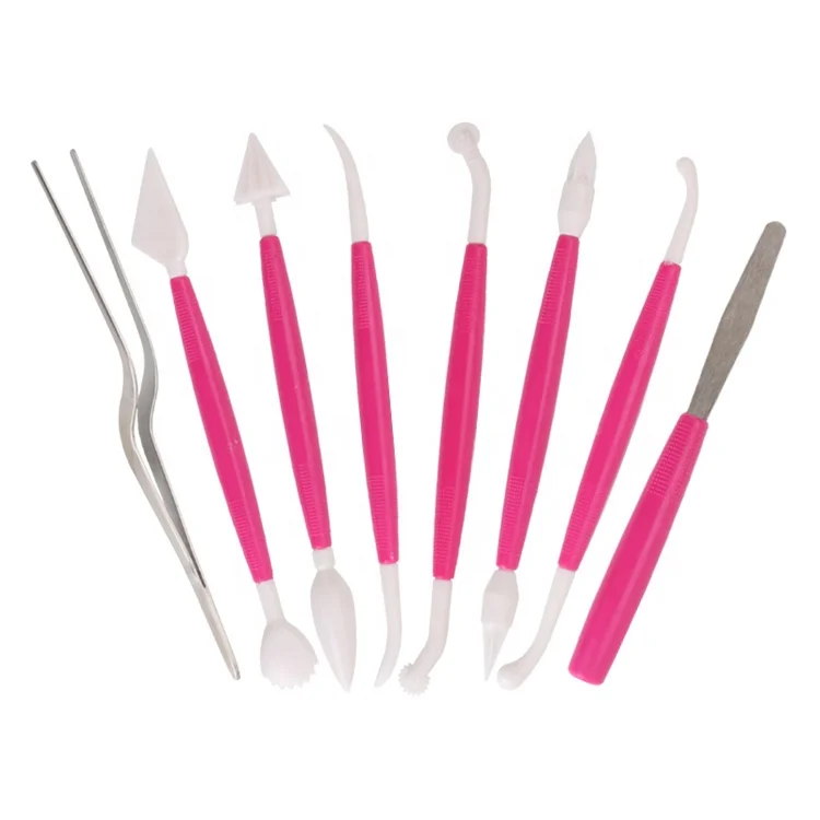 18 Pcs plastic pink kitchen baking pastes plastics clays carved pen cake decorations fondant modelling tools