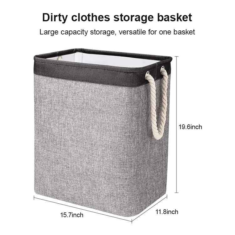 Folding Laundry Basket With Lid Dirty Clothes Organizer Cotton Linen Dirty Laundry Basket with Inner Bag