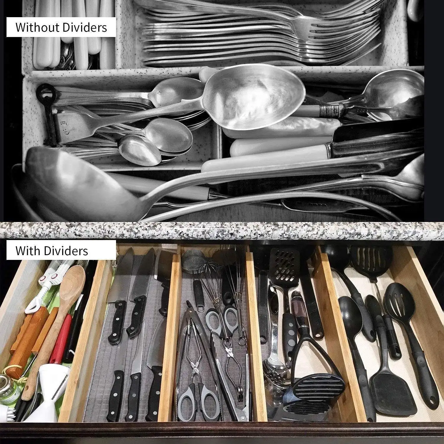 product custom 6 pack adjustable bamboo drawer dividers expandable kitchen drawer organizer separators drawer partitions-4