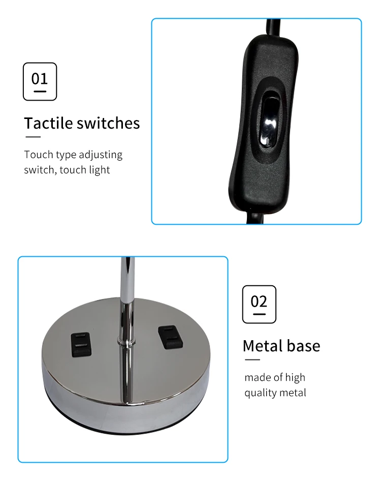 Gray lamp shade dual USB plug zipper switch iron cloth furniture table lamp