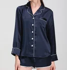 Xxs-2xl 22mm Elegant Ladies 100% Pure Mulberry Silk Trimming Long Sleeve Sleepwear Bathrobe Women Pajama Set