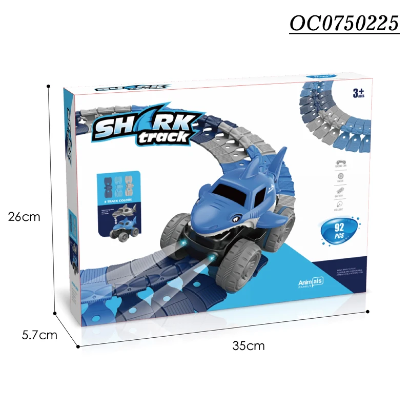 92PCS Electric shark car child mini slide racing track set toy 2022 with light