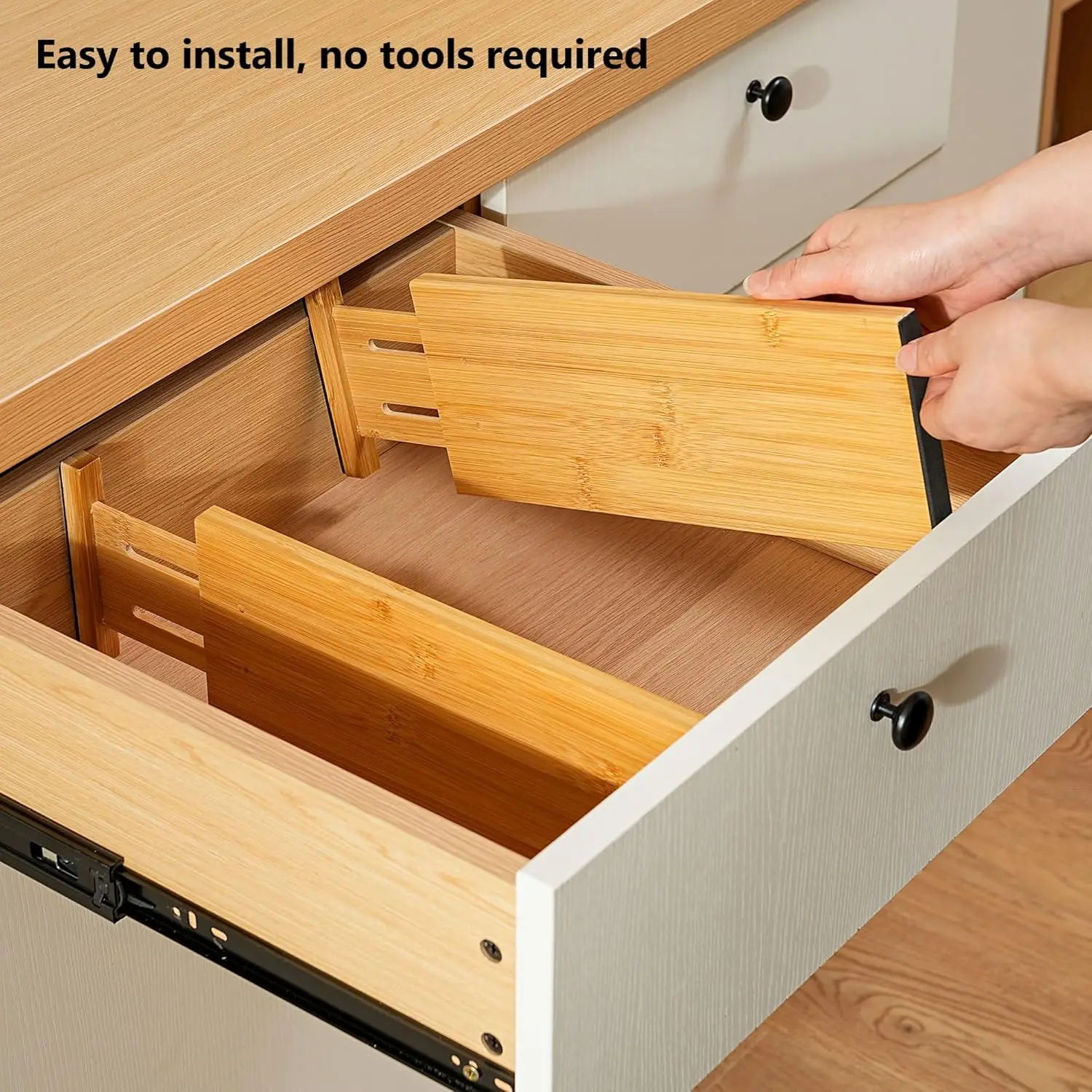 product custom 6 pack adjustable bamboo drawer dividers expandable kitchen drawer organizer separators drawer partitions-8