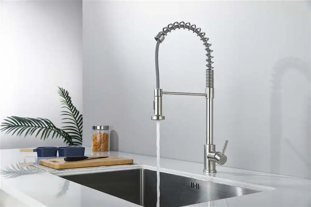 product china factory  sus304  stainless steel contemporary deck mounted pull down spring   hot and cold   kitchen sink faucet-55