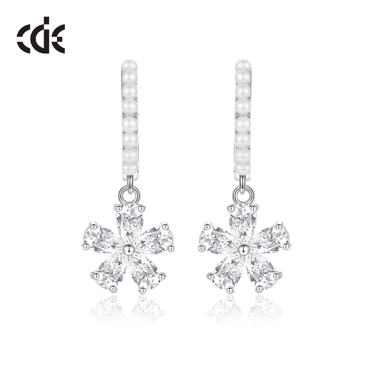 CDE CZYE004 Fine 925 Sterling Silver Jewelry Earring Wholesale 14K Gold Plated Zircon Women Flower Hoop earrings