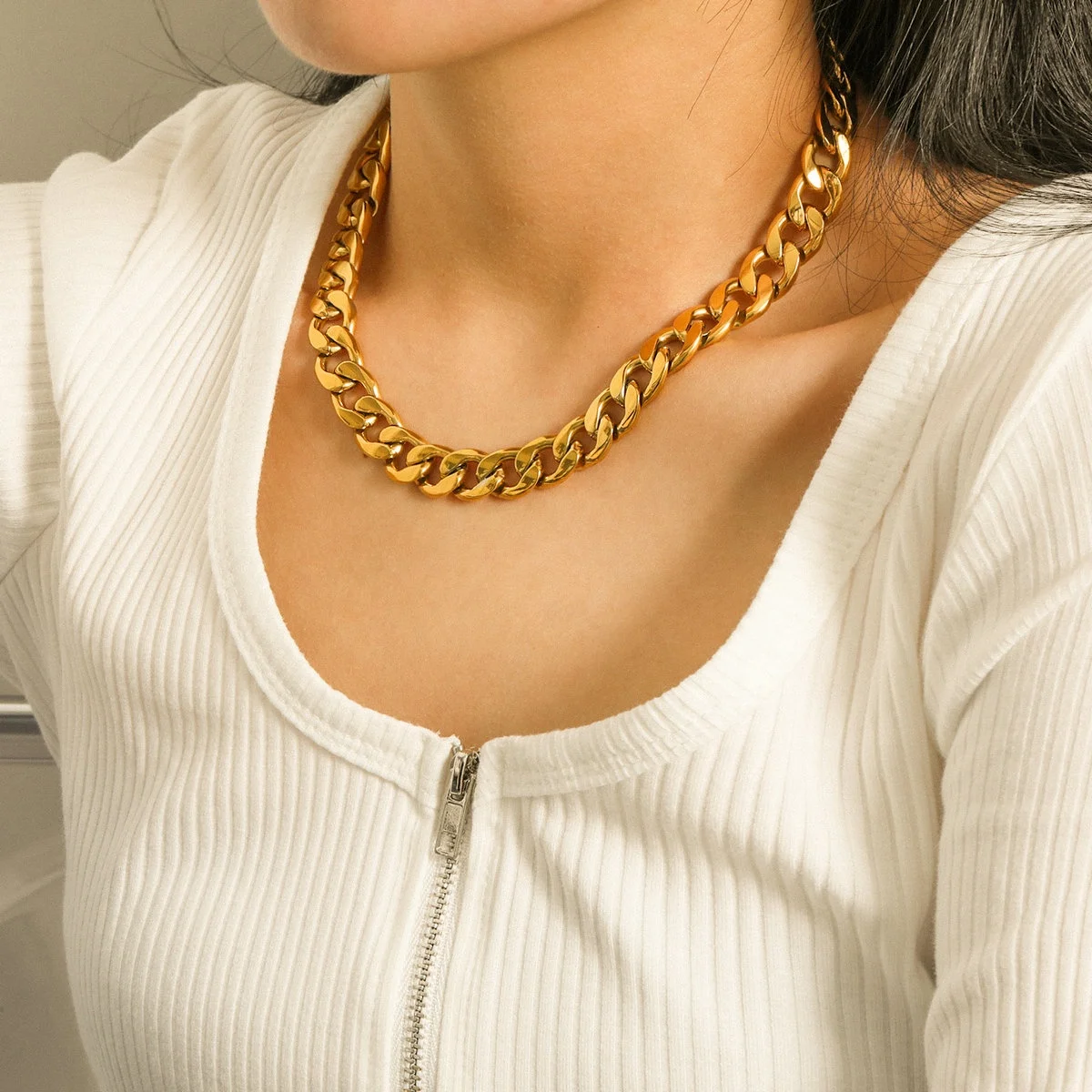 12mm Large Flat Curb Chain Necklace 
