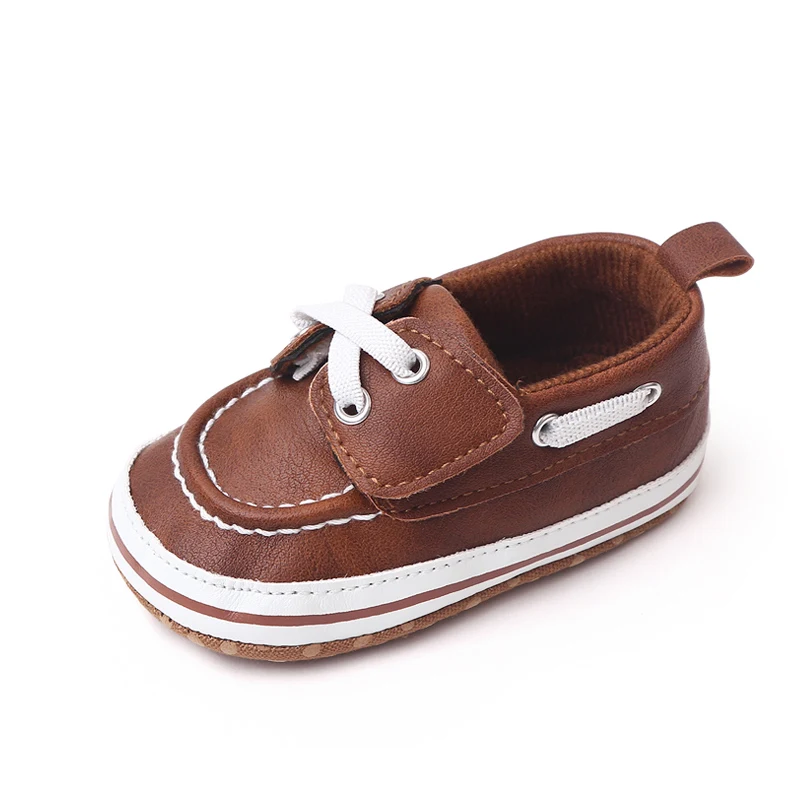 Comfortable Soft-soled PU Leather Top Solid Color Shoelaces Decorate Baby Spring and Autumn Shoes for Boys supplier