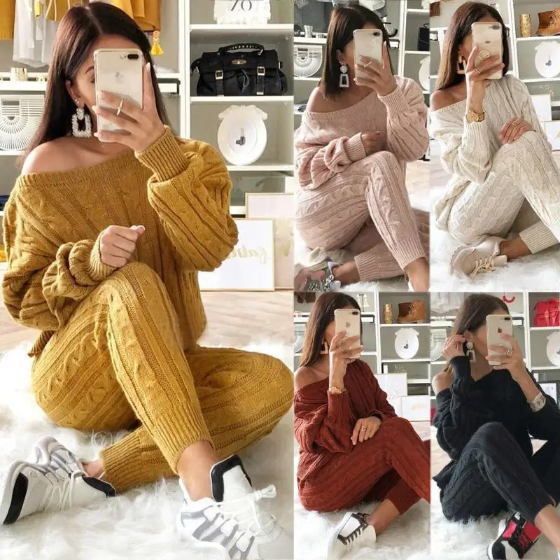 Fashion Sweater Pant Set Women 2021 