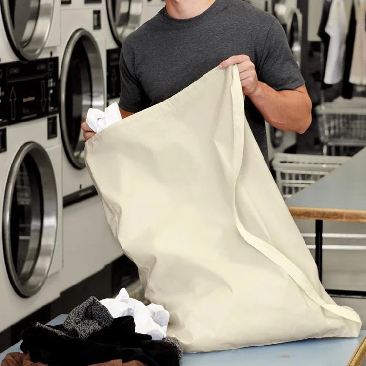 Heavy Duty Printing Foldable Washing Cotton Hotel Laundry Bag Canvas Drawstring Travel Laundry Bag
