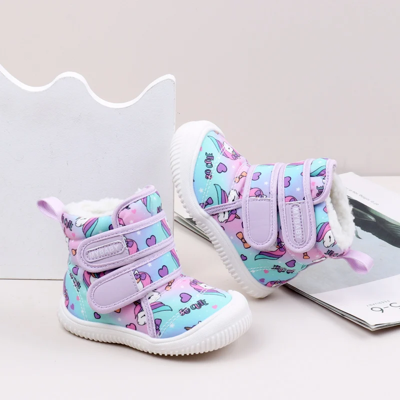 High Quality Baby Boots Winter Soft and Warm Rubber Sole Anti-slip Ankle Cover Little Boots rainbow Shoes for Kids details