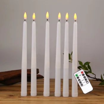 Flameless White Taper Candles Flickering with 10-Key Remote, Battery Operated Led Warm 3D Wick Light Window Candles