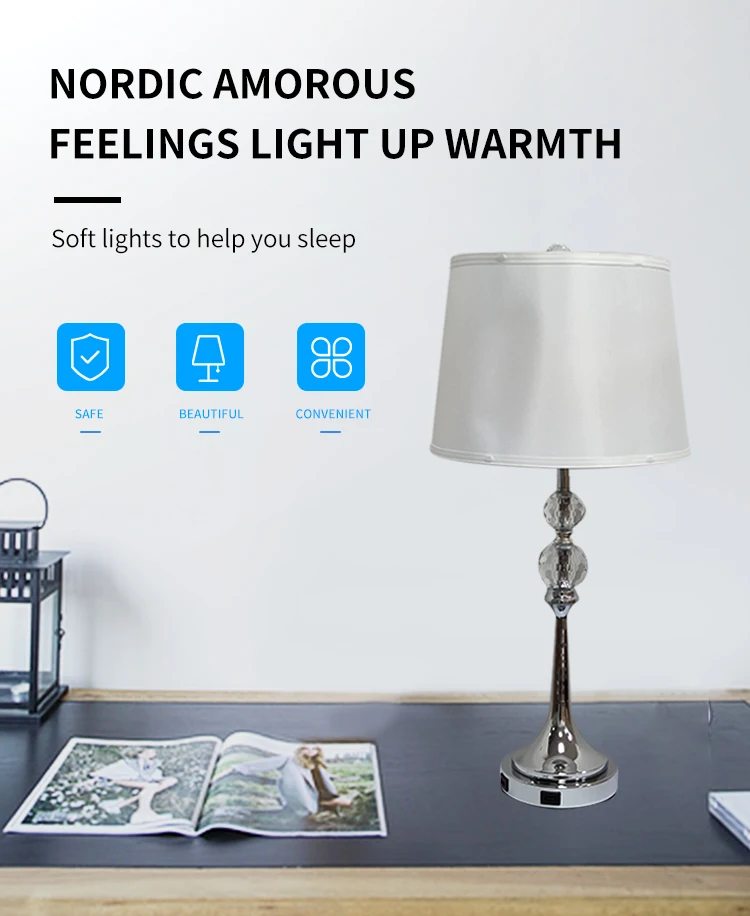 White linen touch switch Farm light Hotel bedroom table lamp