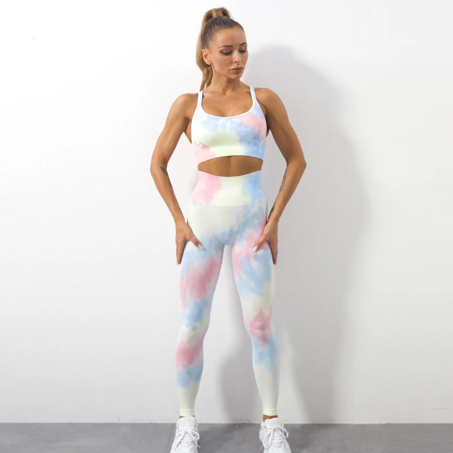 Custom Logo Leopard Tie Dye Sports Wear Fitness Gym Outfit  Workout Clothing Yoga Set Women