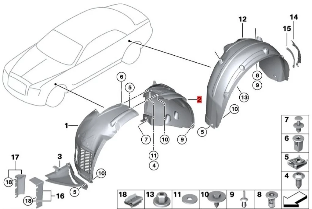 product front fender inner nylon fleece composite 51717201179 51717201180 for rolls royce ghost black badge easy install cover lining691-2