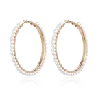 Pearl Hoop Earrings Trendy High Quality Titanium Steel Big Pearl Round Circle Hoop Earrings