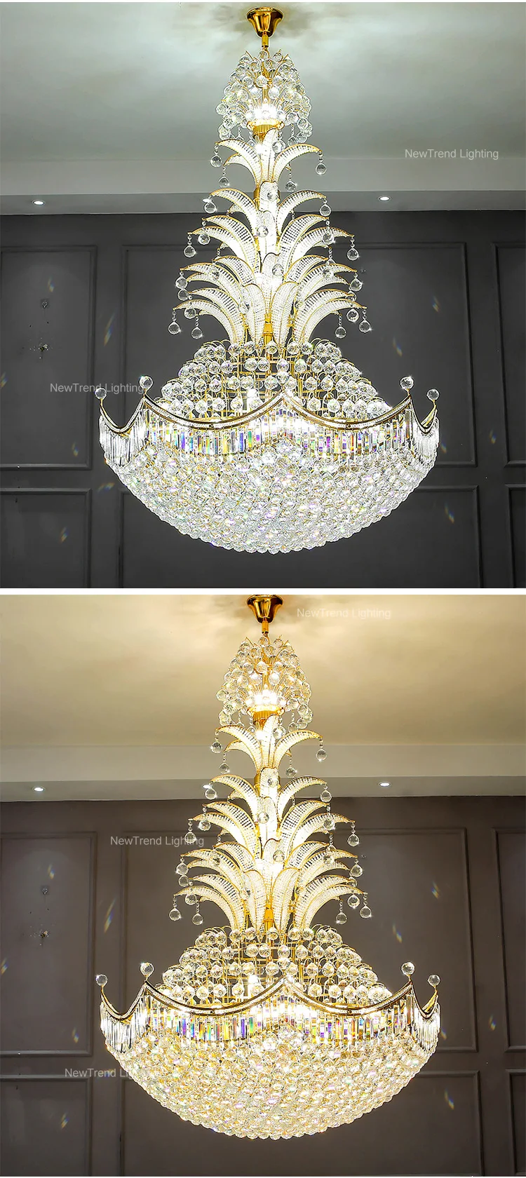 CPL-204 Custom Large Indoor Decoration Hotel Church Staircase Luxury LED Crystal Chandelier Lamp details