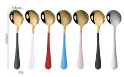 Wholesale Colourful Stainless Steel Creative Korean Spoon Golden Coffee Cupping Round Serving Spoon