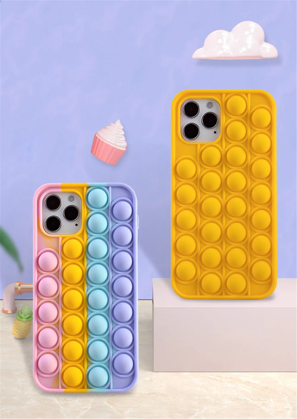 Reliver Stress Bubble Popper Fidget Toy Phone Cover Push Bubble Soft Colorful Silicone Rainbow Fidget Phone Case