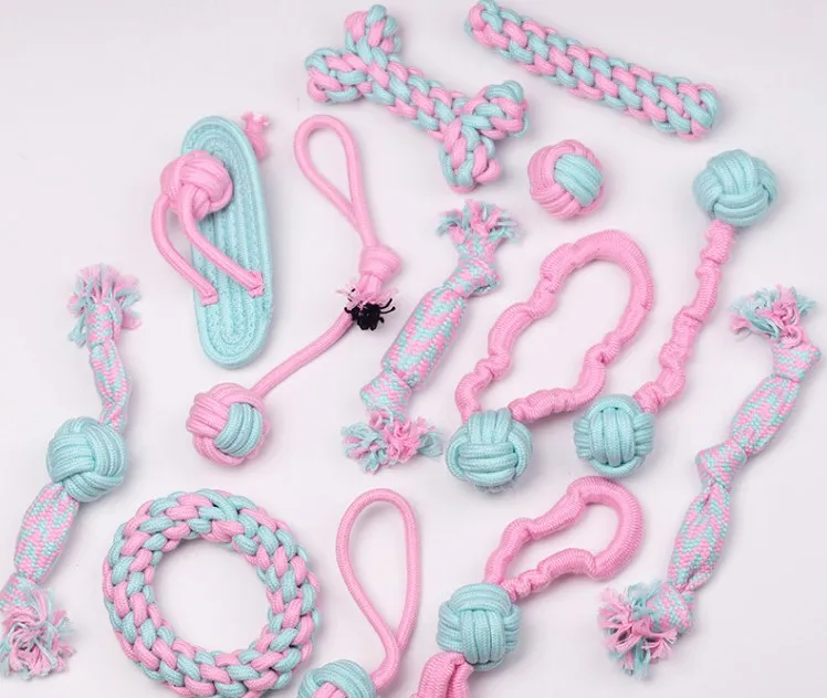 Custom Pet Dog Chew Toy Pack Set Ball Cotton Rope Squeaky Dog Toy Pet Dog Gift Candy Color