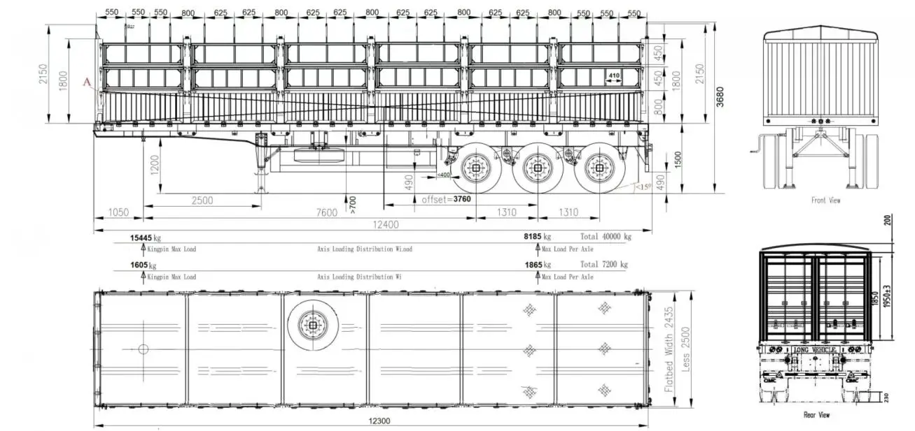 Factory Whole Sale 3/4 Axles 40 Ton Fence Stake Semi Trailer Cargo