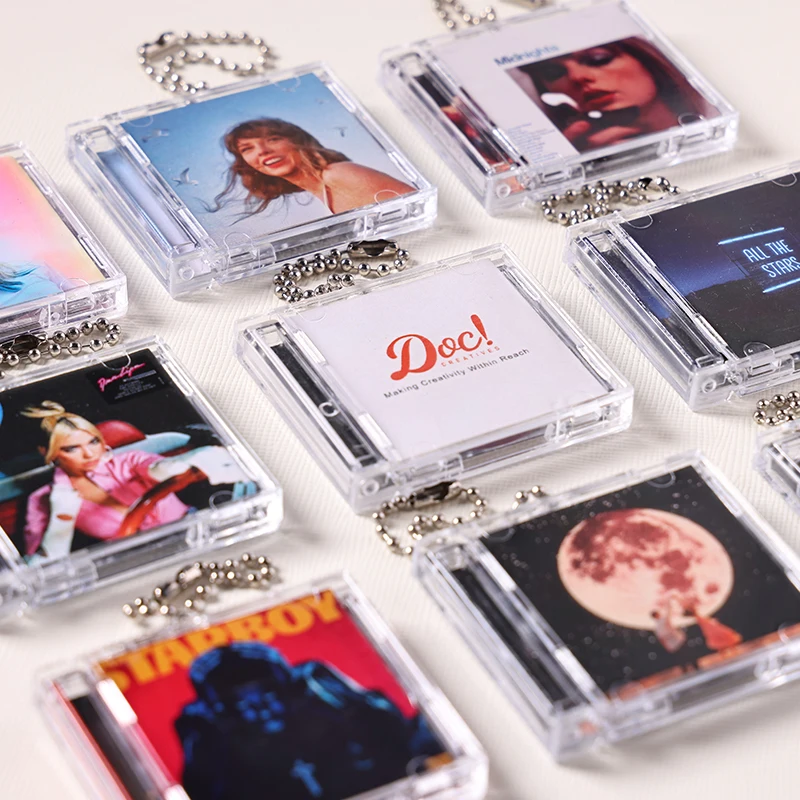 Wholesale High Quality CD Box Keychain DVD Holder Key Ring Custom Logo Acrylic Diy Blank Mini Album Idol NFC Music CD Keychain manufacture