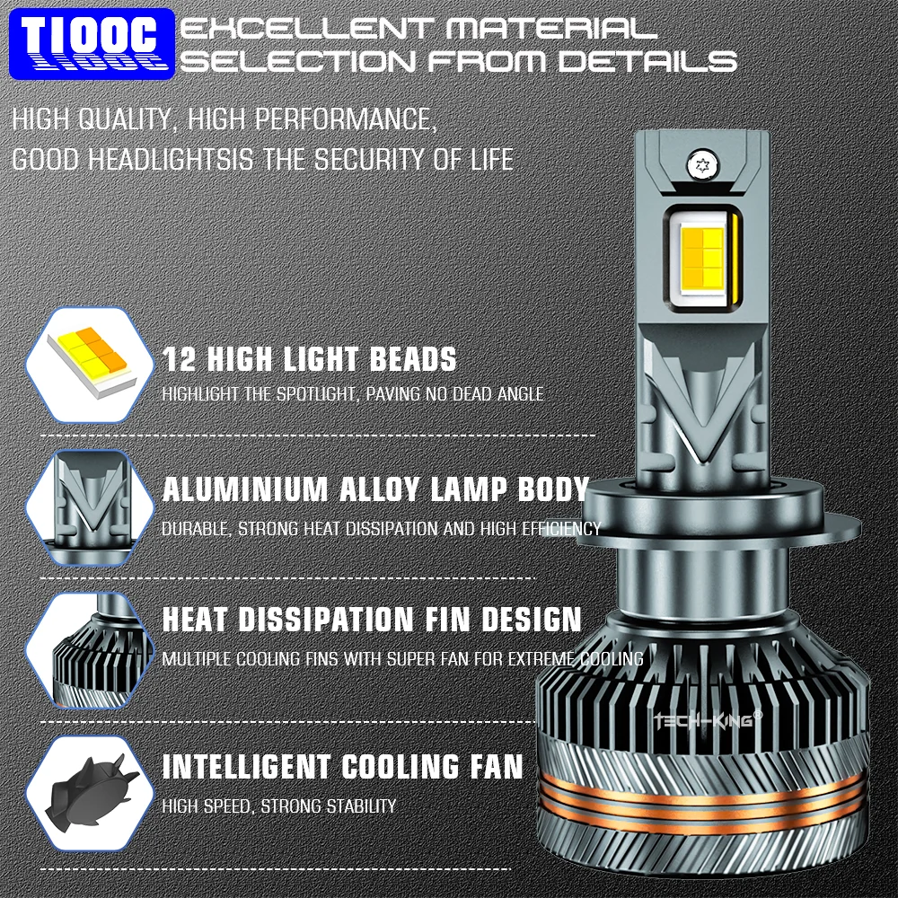 TECH-KING High Quality Auto Lights Head Lamps H1 H3 H4 H7 H11 9005 9006 9012 6000K 4300K 3000K Flash Four Mode LED Headlights