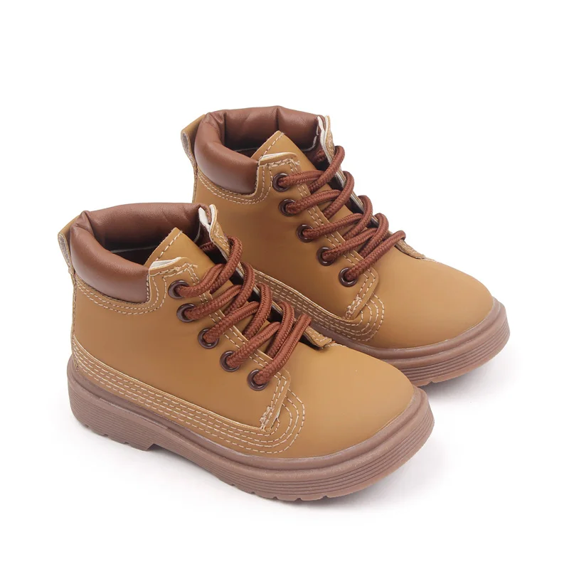 Baby Casual Solid Color British Style Baby Shoes High Top Front Lace-up Children's Shoes factory