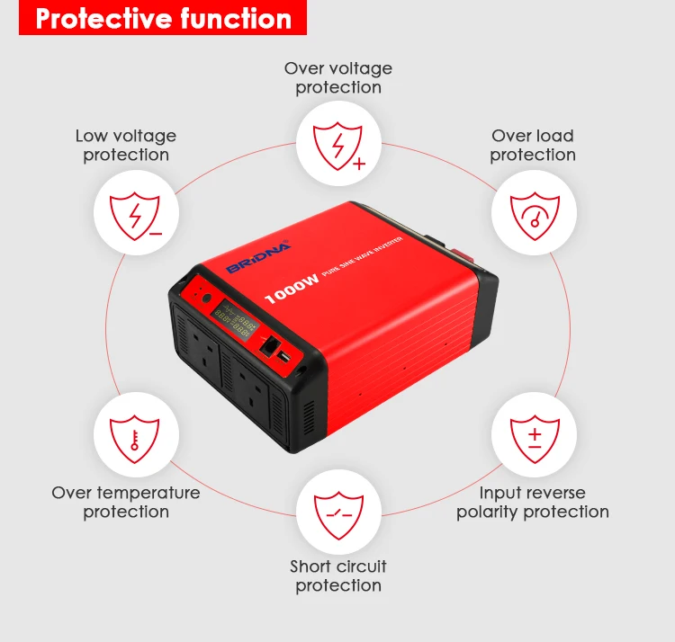 1000w 12v 24v dc to ac 240v 1000 watt off grid pure sine wave power inverter with dual UK socket