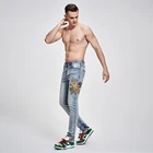 Jeans Bulk Men Jeans HUNTW High-quality Custom Light Blue Skinny Fit Embroidered Denim Mens Jeans In Bulk