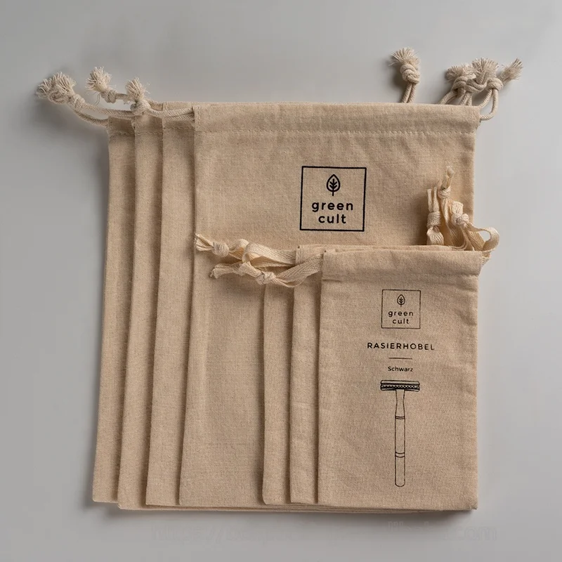 Custom Logo Printed Cotton Cosmetics Drawstring Bag
