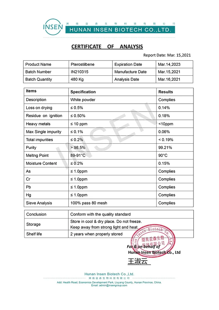 Insen Provide Bulk Anti-Oxidant Trans Pterostilbene