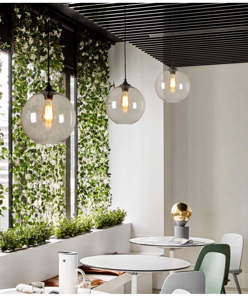 Vintage Industrial Glass Shade Loft Pendant Light E27 Retro Indoor Lighting restaurant dinning room