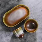 Japanese New Arrival Japanese Ceramic Pizza Plates Oval Creative Glazed Western Steak Serving Dish Plate