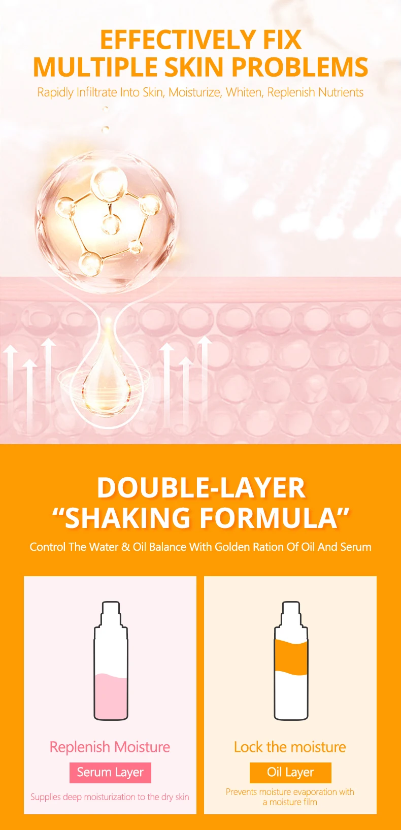 Oem Double Essence Serum Vitamin c & Niacinamide Natural Even Skin Tone Soothing Moisturizing Skin Glow Face Serum